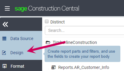 The Design menu item in the left menu