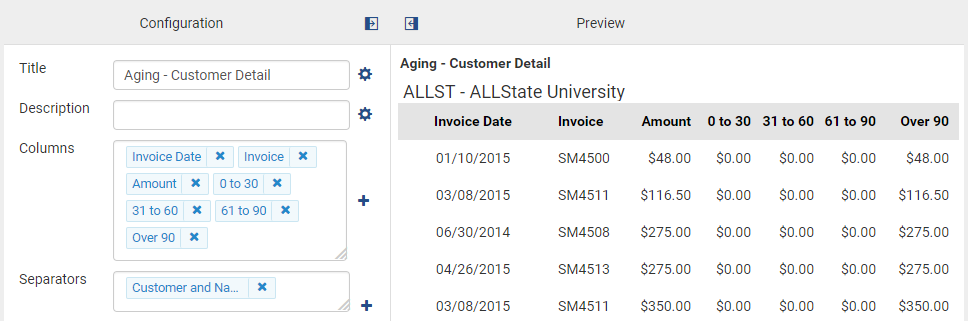 The Configuration and Preview areas for a grid