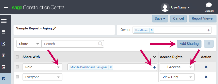 The locations where you select the sharing type and access rights The locations where you select the sharing type and access rights