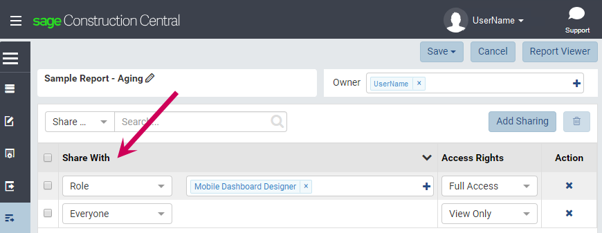 The Share With area with the current settings
