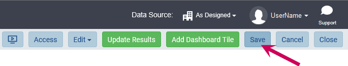 The area of the Dashboard showing the Save button