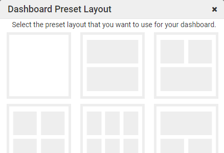 The Dashboard Preset Layout window showing possible tile layouts